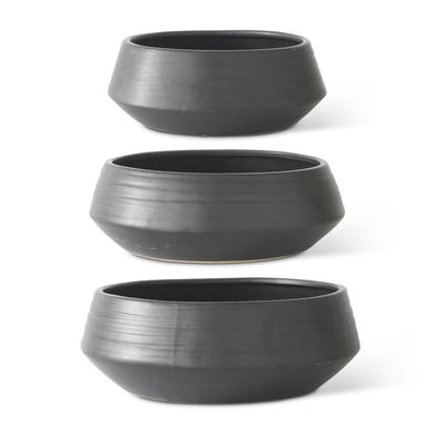 Matte Black Stoneware Saucer Planter