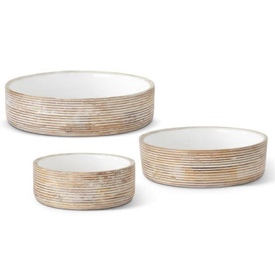 Ribbed Whitewashed Mango Bowls w/ White Enamel