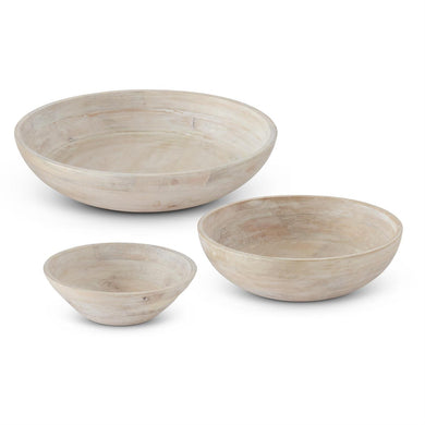 Handcrafted Whitewashed Wood Nesting Bowl