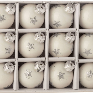 Set of 12 Mini Glass Ball with Silver Glitter