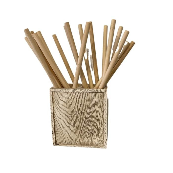 Bamboo Bathroom Set (Toothbrush Holder, Lidded Box, Soap Dispenser & Holder w/Bamboo Straws)