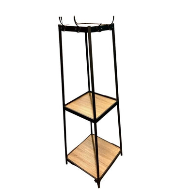 Large 3 Tiered Iron & Wood Shelf w/ Hat Hooks