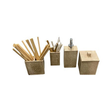 Load image into Gallery viewer, Bamboo Bathroom Set (Toothbrush Holder, Lidded Box, Soap Dispenser &amp; Holder w/Bamboo Straws)
