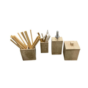 Bamboo Bathroom Set (Toothbrush Holder, Lidded Box, Soap Dispenser & Holder w/Bamboo Straws)