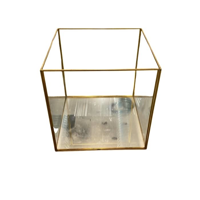 Glass & Gold Metal Cube w/ Decor