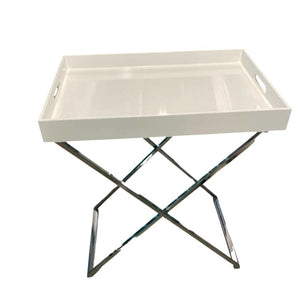 White Top Bar Table with Stainless Steel Legs
