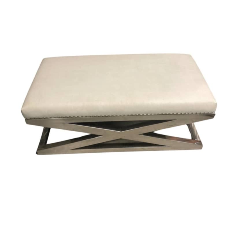 White Leather Bench with Metal Legs