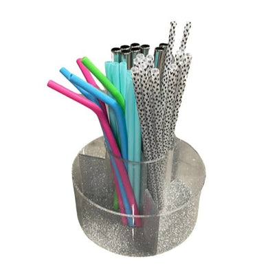 Sparkle Silver Spinning Desk Top Organizer w/ Straws
