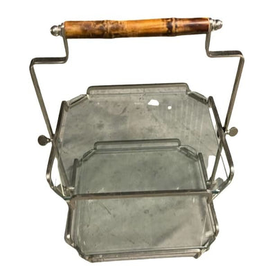 Metal & Glass Serving Tray w/ Wood Top Handle