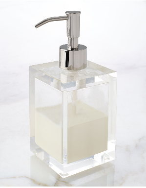 12 oz. Acrylic Square Soap Pump Dispenser Clear, 3 Sq. x 6-1/2 H | The Container Store