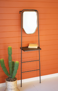 Leaning Metal Mirror with Shelf