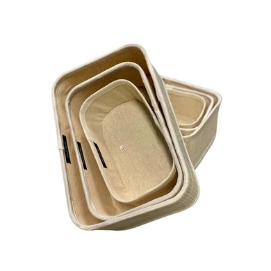 Set of 3 White & Bamboo Baskets